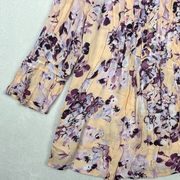 J Jill Pintucked Bell Sleeve Floral Blouse Womens 1X Purple Peach 3/4 Sleeve - Picture 3 of 10